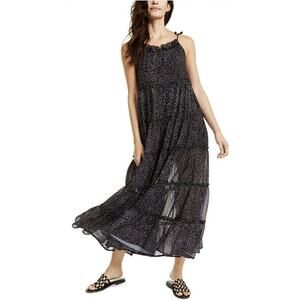 CHARLIE HOLIDAY NEW $119 Senorita Tiered Maxi Dress‎ in Black Speckled Print XS